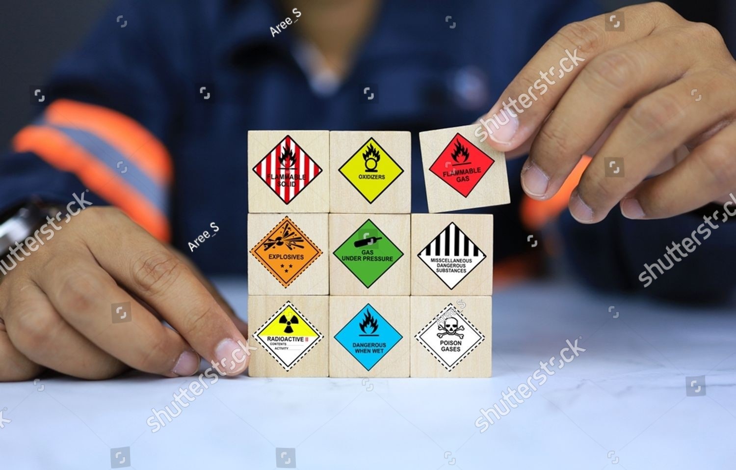 stock-photo-security-officers-arrange-dangerous-warning-sign-icon-on-wooden-cube-for-operator-safety-such-as-2304030641